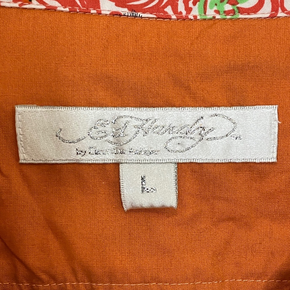 Ed Hardy Orange Tattoo Graphic Button Down Y2K Western Shirt L - Picture 7 of 16